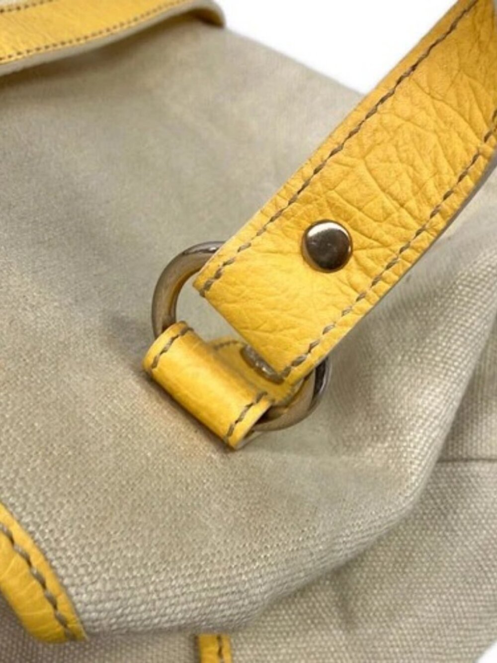 CELINE Lille - Beige Yellow Canvas Leather Tote Bag - Picture 11 of 16